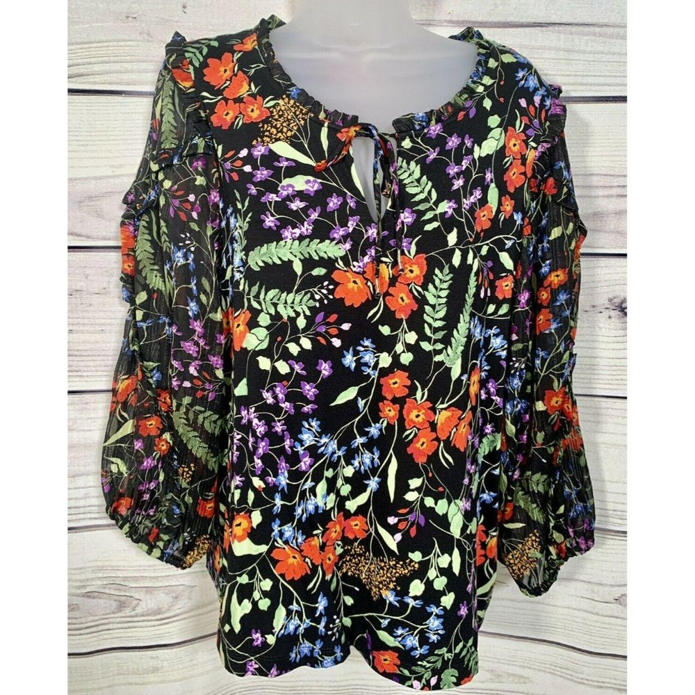Anthopologie Maeve Medium Black Floral Shirt